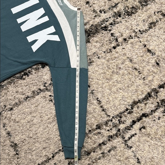 PINK Victoria's Secret Teal and White Lace-Up Oversized Sweatshirt - Picture 8 of 9